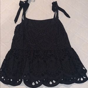 J. Crew Black Eyelet Lace Peplum Top size 4